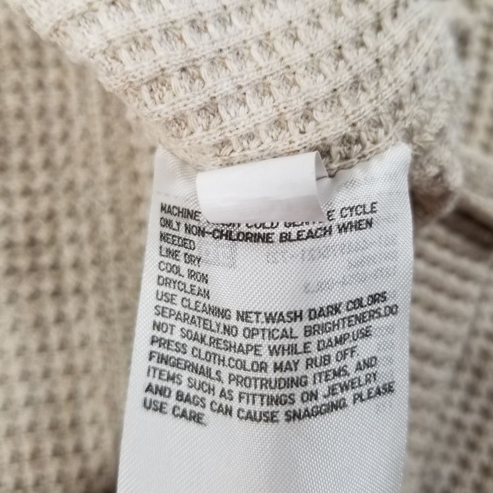 Uniqlo Waffle Knit Shirt Men M Medium Beige Thermal Long Sleeve Crew Neck Casual - Picture 8 of 10